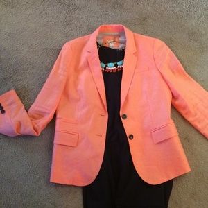 Salmon pink, J Crew, linen blazer