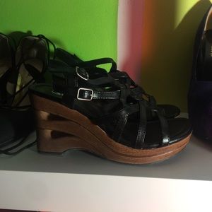 Black and Brown Wedged Sandals