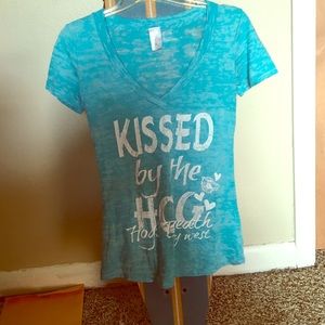 Blue V Neck Short Sleeve