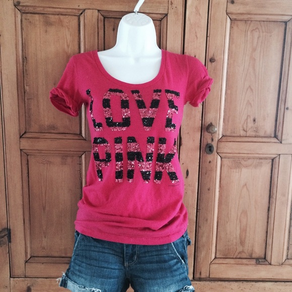 PINK Scoop Neck Tee with Sequins