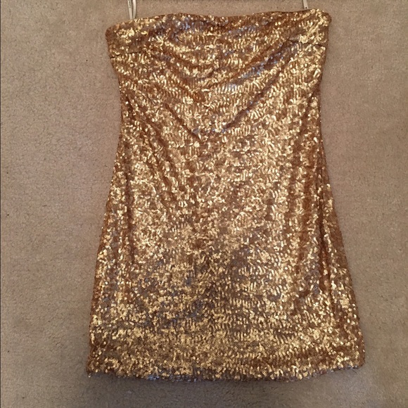 Forever 21 Gold Sequin Strapless Dress