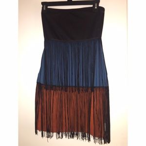 Blue, Orange & Black Fringe Dress