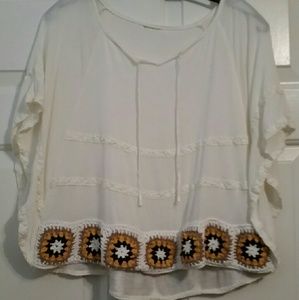 Cream colored 70s inspired crochet top