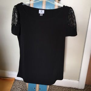 Black blouse with puffy short sleeves