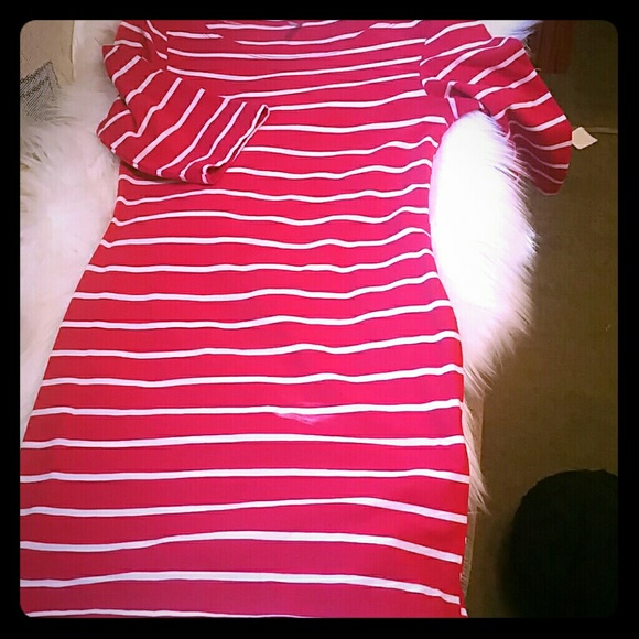 Red and white striped body con dress