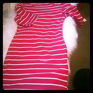 Red and white striped body con dress