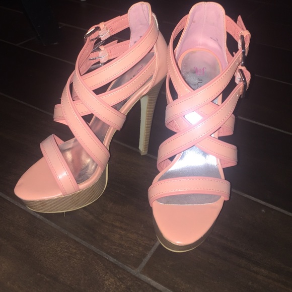 Coral heels from JustFab. Size 7