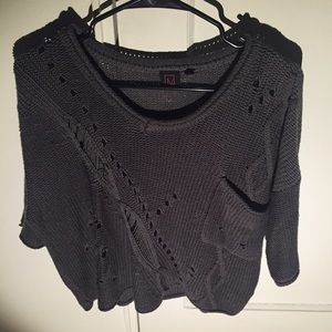 Material Girl Grey Distressed Cropped Sweater