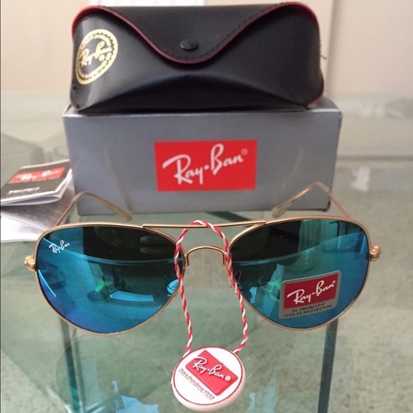 Authentic Ray-Ban Aviators greenish blue lens