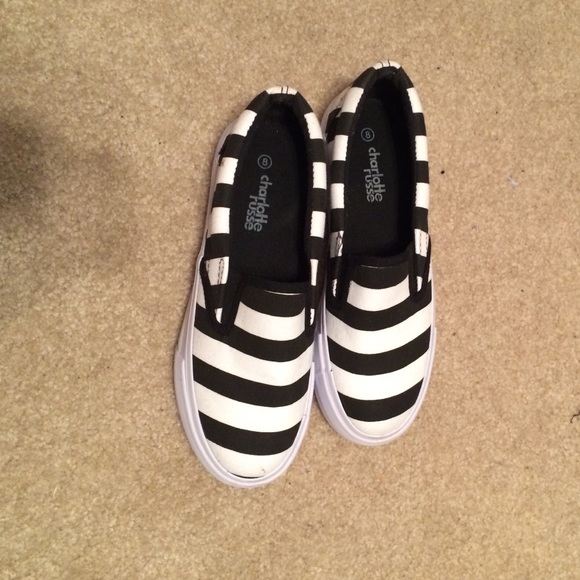 Black and white striped loafers