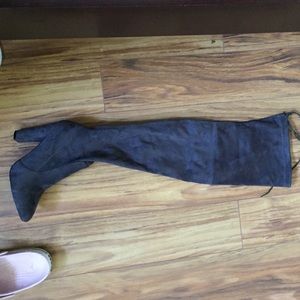 Thigh high grey suede boots