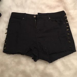 Black denim in distressed shorts with spikes ✨