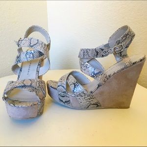 Chinese Laundry Taupe Snakeskin Print Wedge Heels