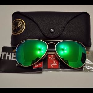 RAY BAN Rb3025 green mirror lens 58mm Aviator gold