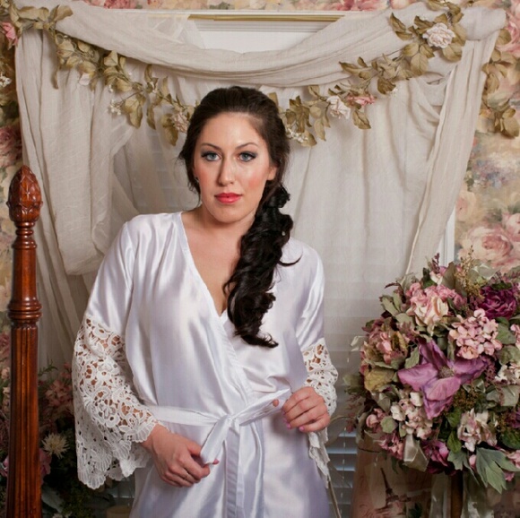 NWOT Handmade White Satin Robe with Lace Cuffs