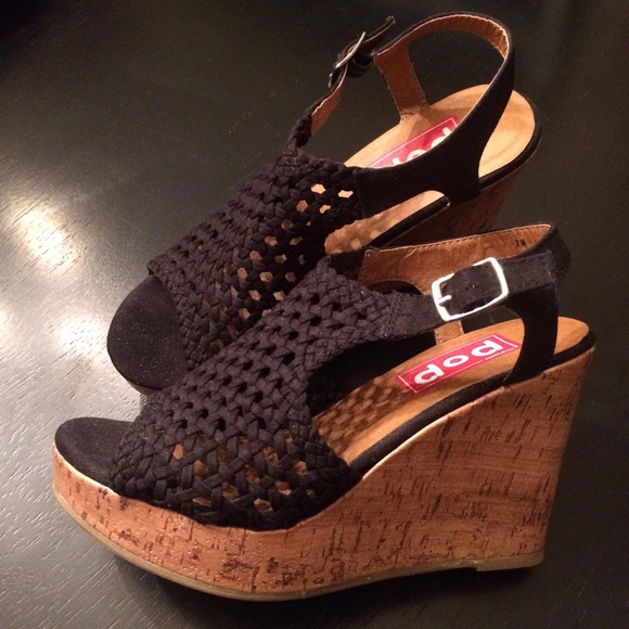 Black Open Weave Wedges