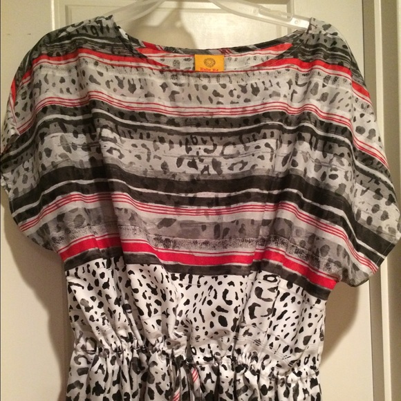 Black, red, and white cheetah print blouse