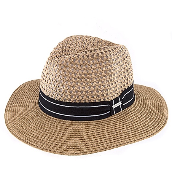 OPEN WEAVE, RIBBON ACCENT STRAW HAT - Picture 1 of 3
