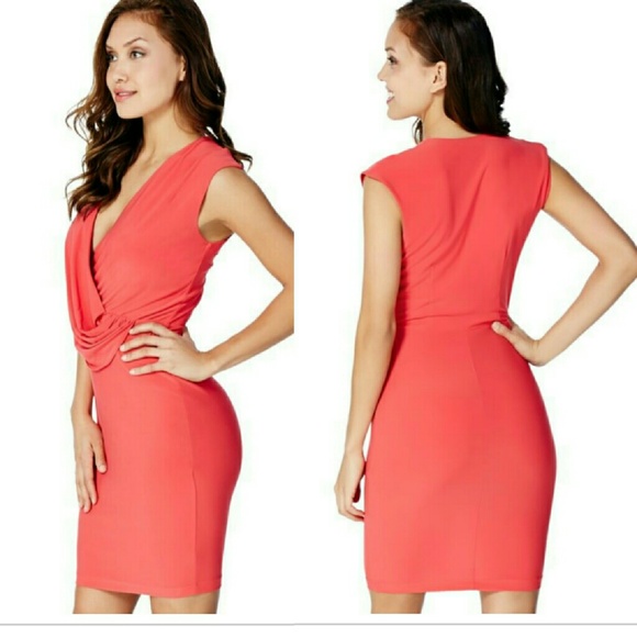 FINAL PRICE! Coral Deep V Draped Dress - Picture 2 of 4