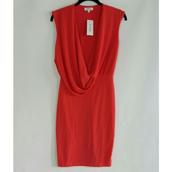 FINAL PRICE! Coral Deep V Draped Dress - Picture 3 of 4