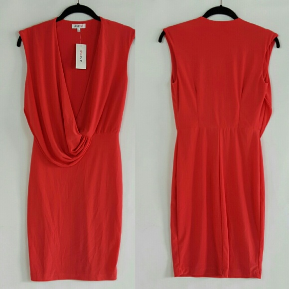FINAL PRICE! Coral Deep V Draped Dress - Picture 4 of 4