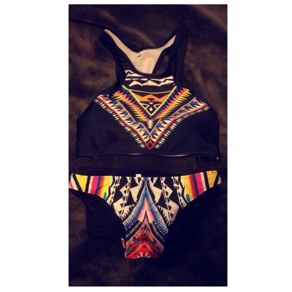 Neon tribal print bikini