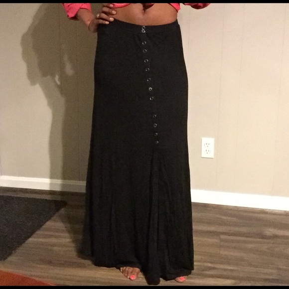 black button down maxi skirt