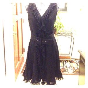 Black belted sleeveless dress