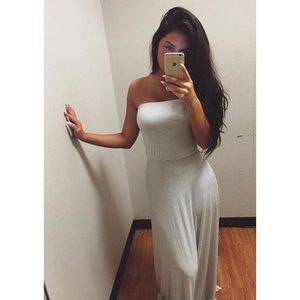 Gray and white maxi dress