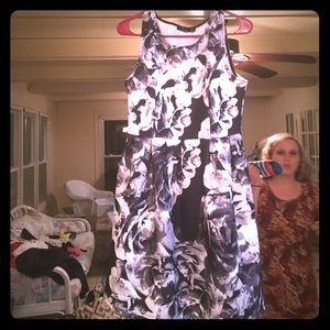 Black white fit and flare dress