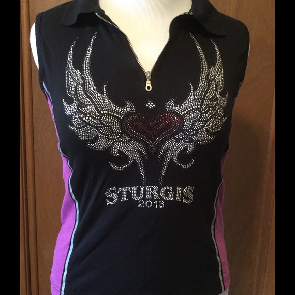 Sturgis Sleeveless Purple & Black Biker Shirt