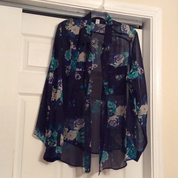 Old Navy Tops - Old Navy sheer flowery button down . Size XXL