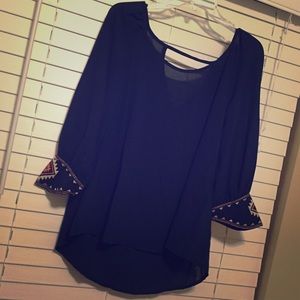 Navy Blue Aztec Sleeve Shirt