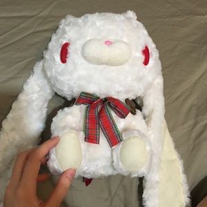 White fluffy gloomy bear rabbit buttons bow