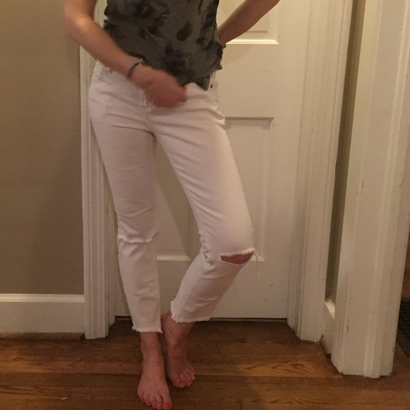 Free People Distressed White Jean