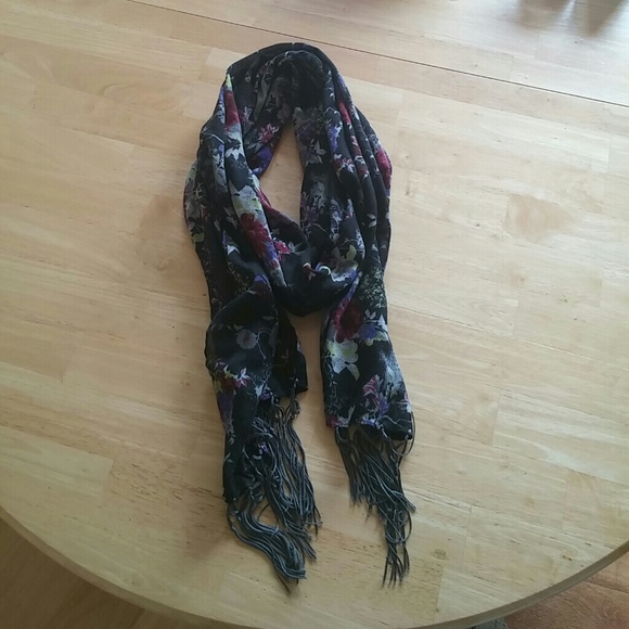 Purple and black floral print scarf