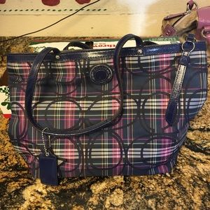 Blue/pink plaid coach purse. Barely used.
