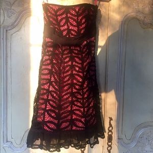 Betsey Johnson Pink & Black Lace Battenburg Dress