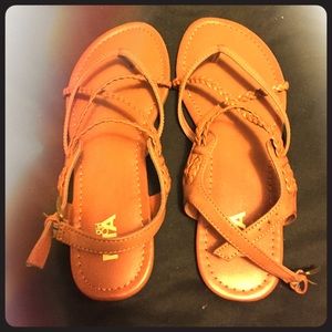 Brown strappy braided sandals