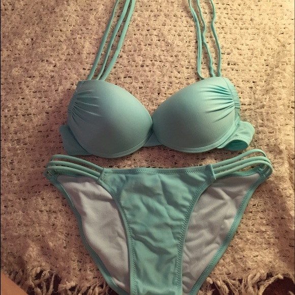 Light turquoise two piece bathing suit