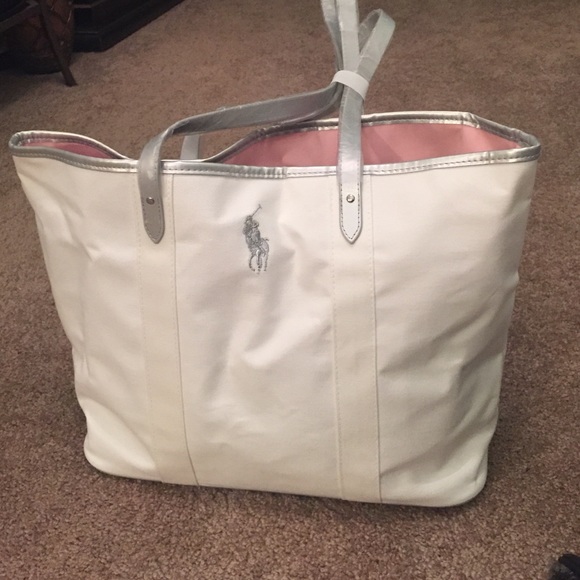 Polo Ralph Lauren Handbags - New POLO white canvas bag with silver lining