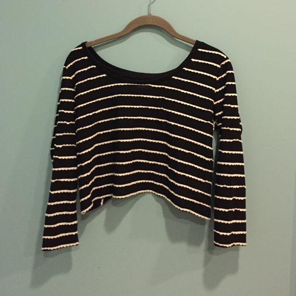 Urban Outfitters Tops - Black and White Striped Crop Top w/ Cut Out Bow