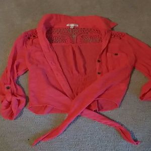 Lightweight, tie-waist shirt with cutouts, sz L