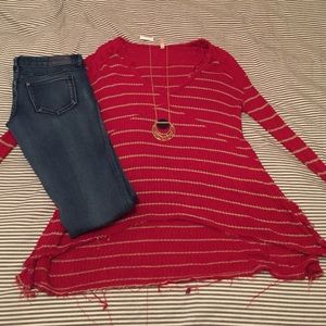 Free People red and tan striped shirt !