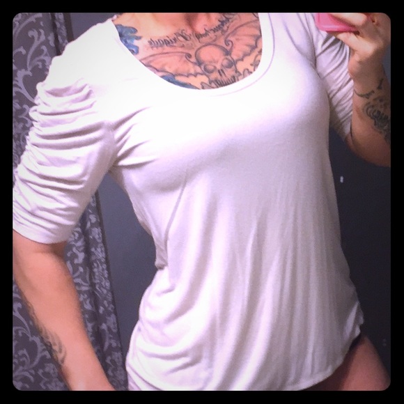 Cute rouched sleeve cream blouse