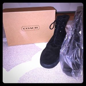 Never Worn. Black suede Coach Boots