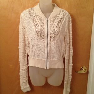 Free People zip up sheer lace knit lightweight top