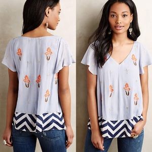 Anthropologie embroidered top with chevron hem