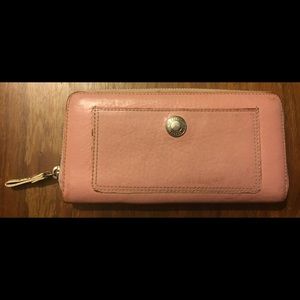 Coach Pink Pebbled Zip Clutch Wallet