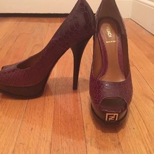 SOLD!!!Fendi burgundy animal skin open toe pumps